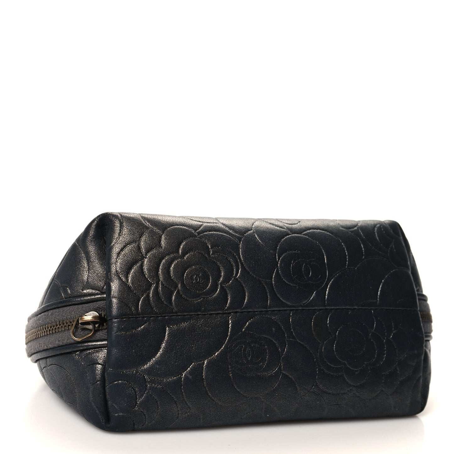 Goatskin Camellia Embossed Cosmetic Case Grey