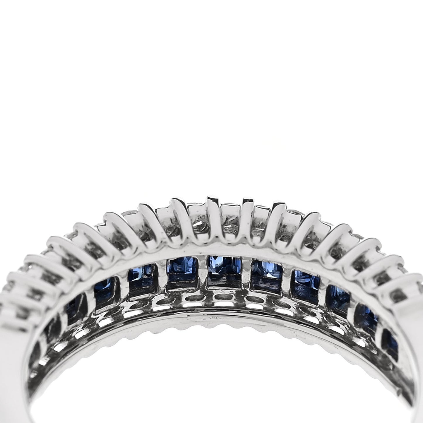 Platinum Diamond Blue Sapphire 0.50ctw Three Row Ring 53 6.5