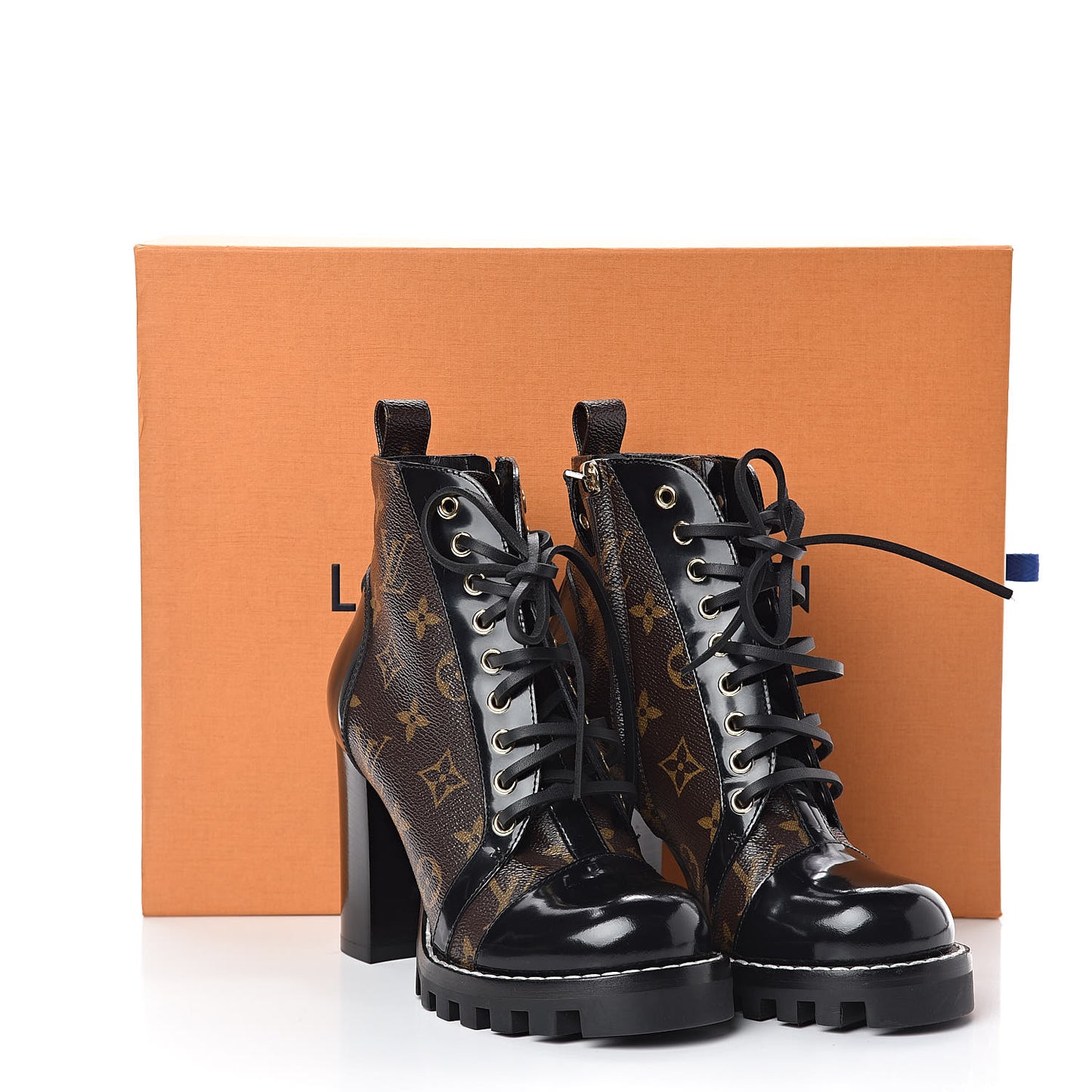 Patent Calfskin Monogram Star Trail Ankle Boots 36 Black