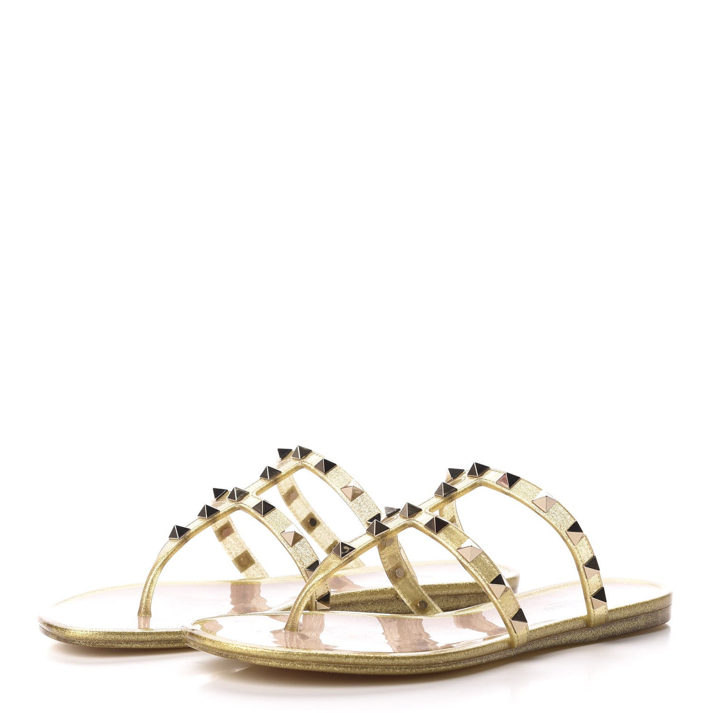 PVC Jelly Glitter Rockstud Caged Flat Thong Sandals 36 Oro