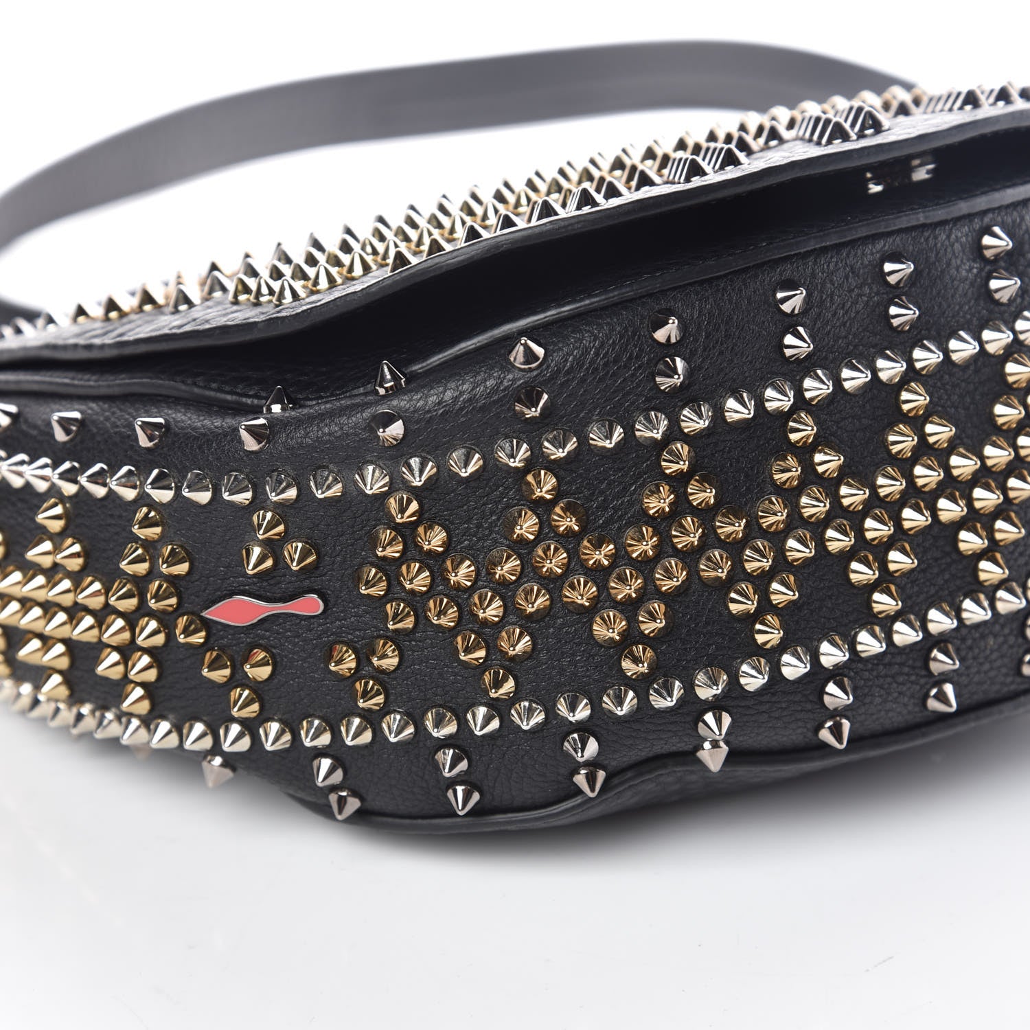 Christian Louboutin Calfskin Mix Chevron Spikes Panettone Messenger Black 9 of 10