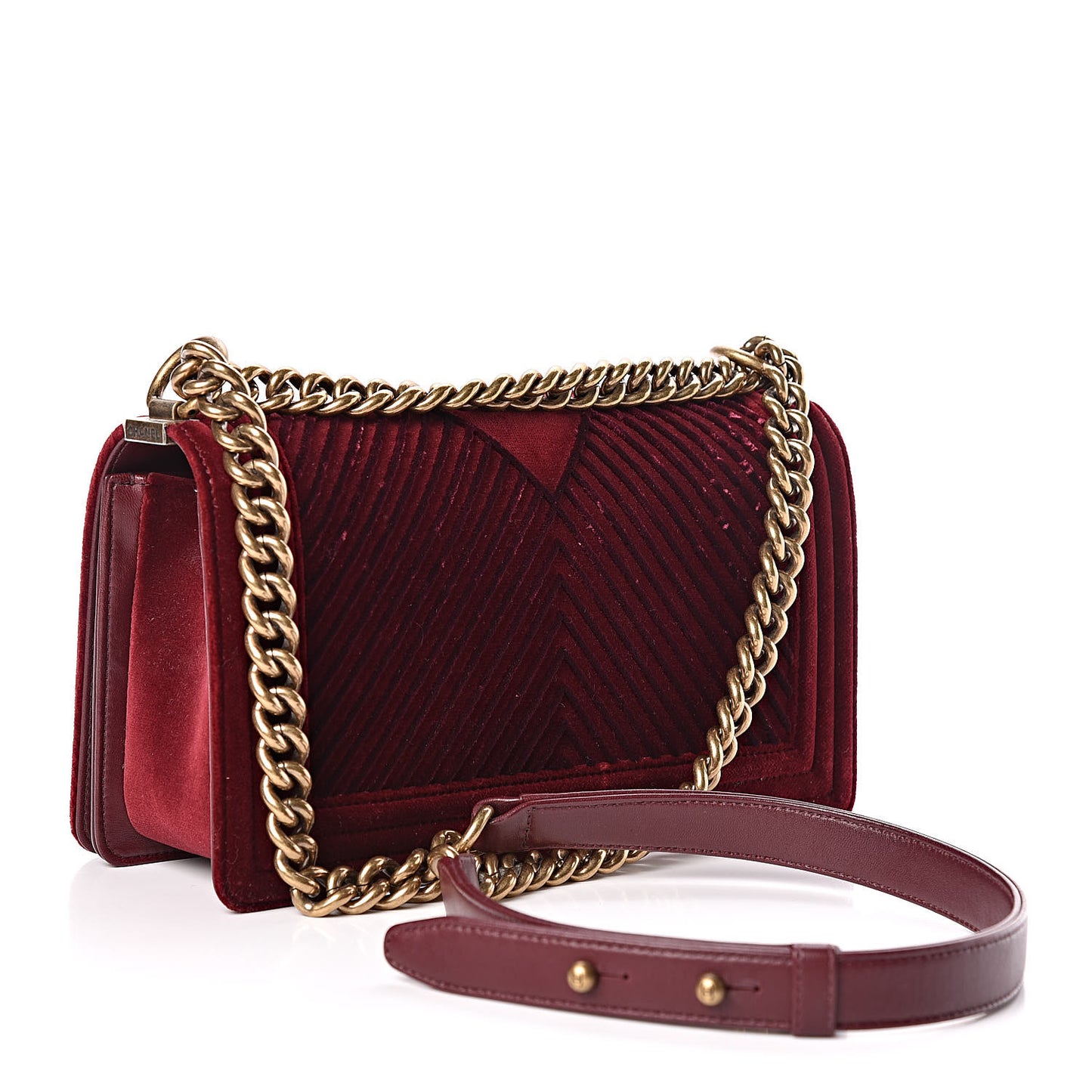 Velvet Chevron Quilted Medium Boy Flap Burgundy