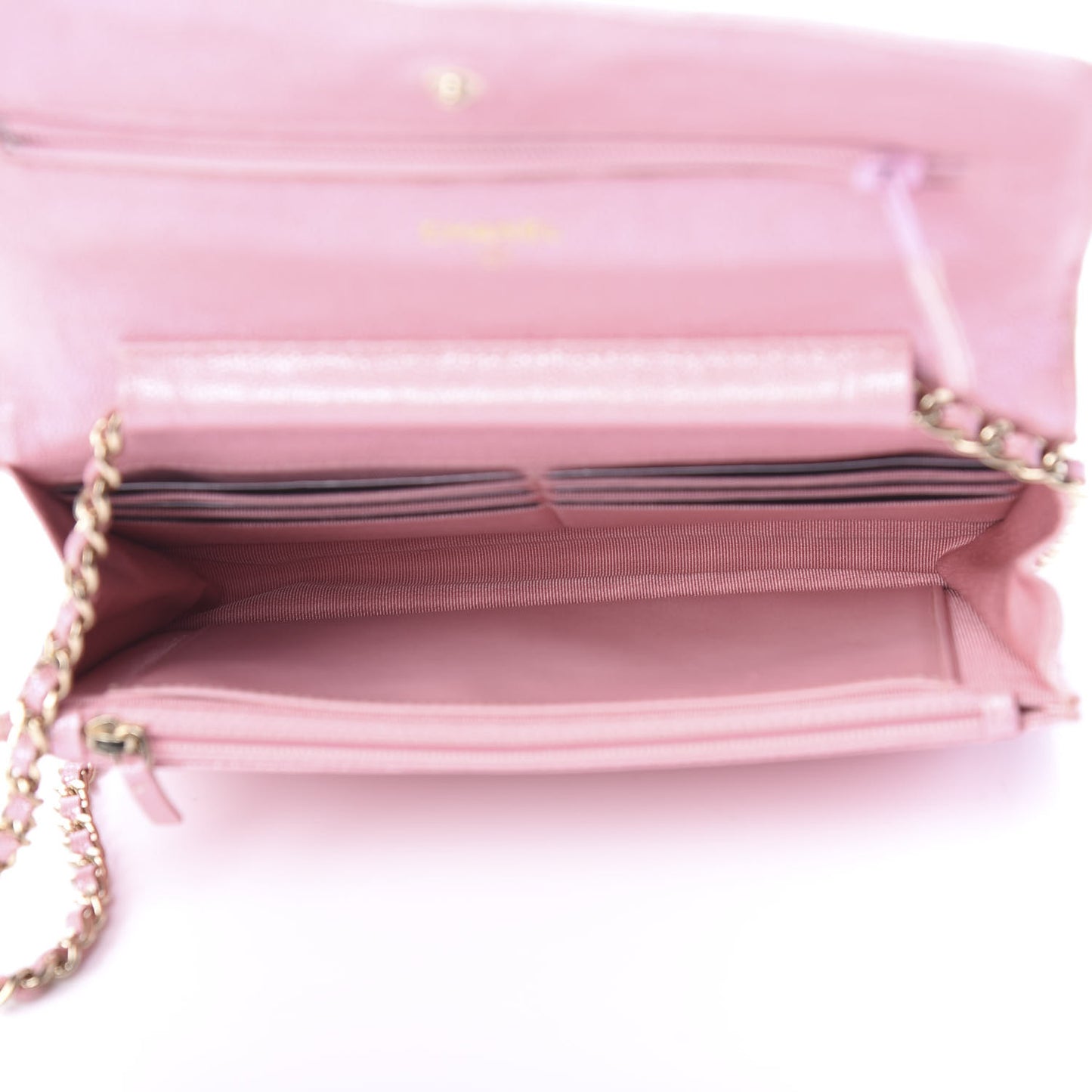 Iridescent Caviar Quilted Wallet on Chain WOC Rose Pink