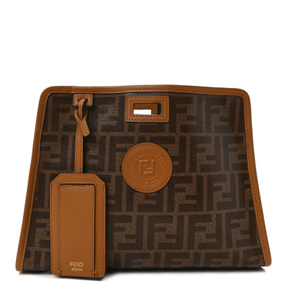 Fendi Glazed Fabric Vitello Century FF 1974 Stamp Patch Mini Peekaboo Defender Cover Mogano Panna Caramello 1 of 9