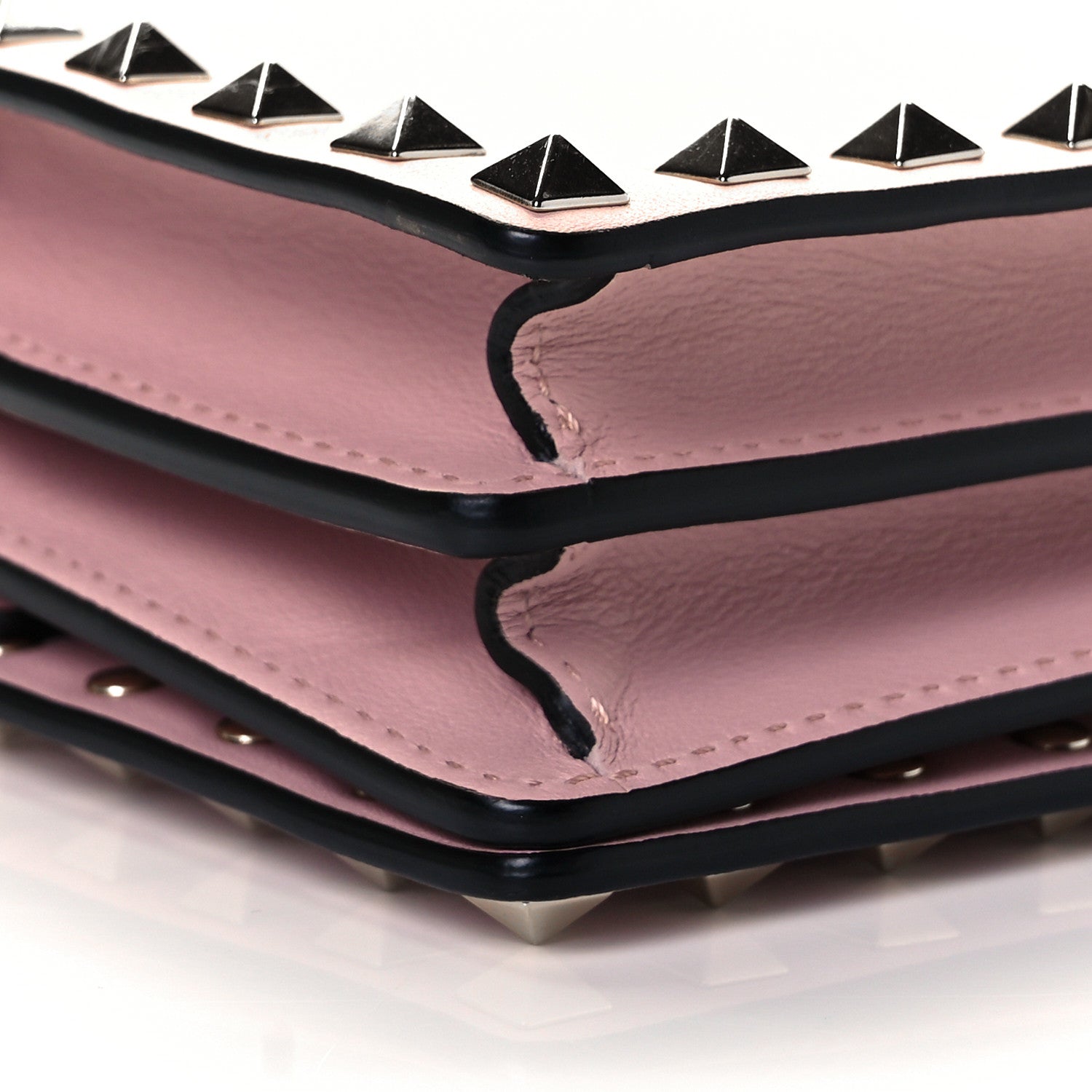 Valentino Garavani Calfskin Rockstud Wallet On Chain Water Rose 7 of 8