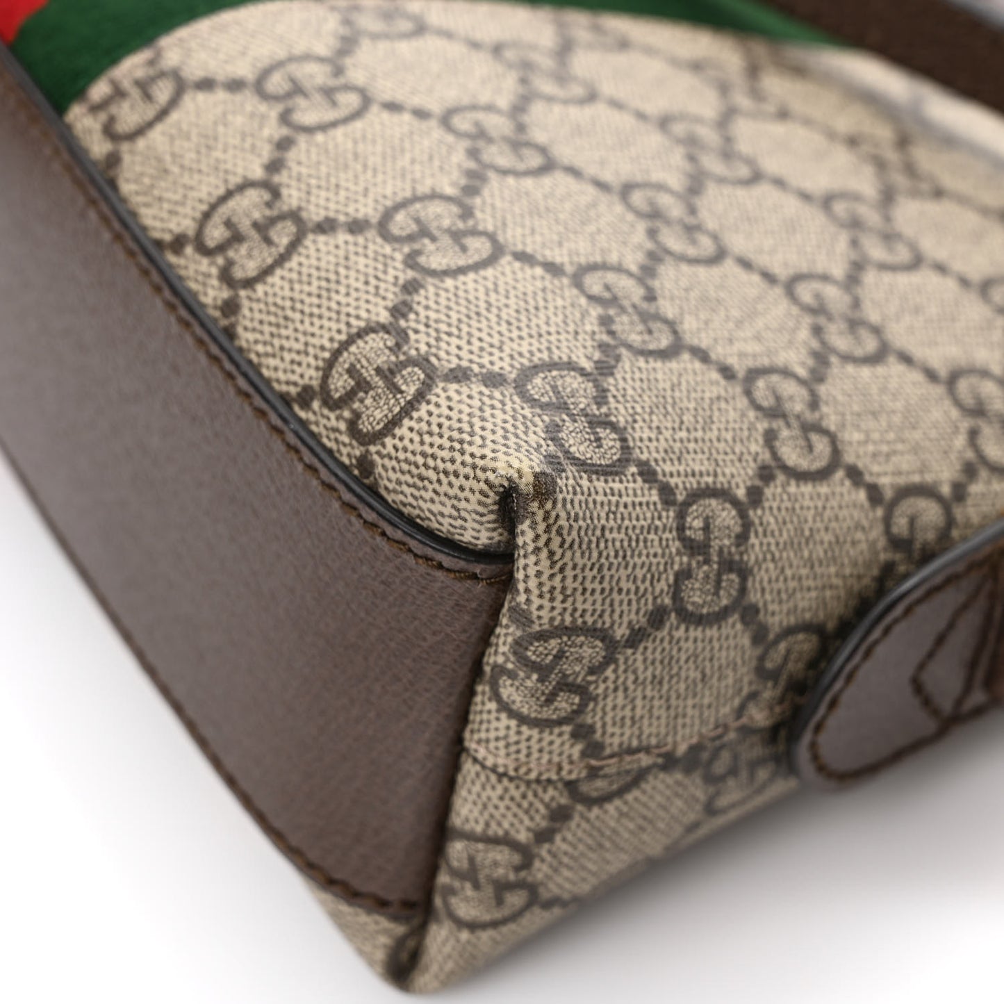 GG Supreme Monogram Textured Dollar Calfskin Web Small Ophidia Dome Shoulder Bag Beige Ebony New Acero