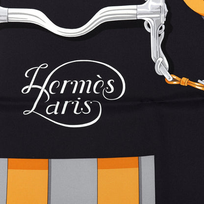 Hermes Silk Grand Manege Detail Scarf 90 Black Etoupe Caramel 2 of 6