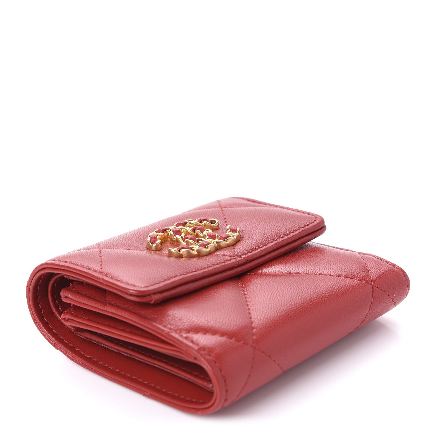 Chanel Goatskin Quilted 19 Small Flap Wallet Red 4 of 9