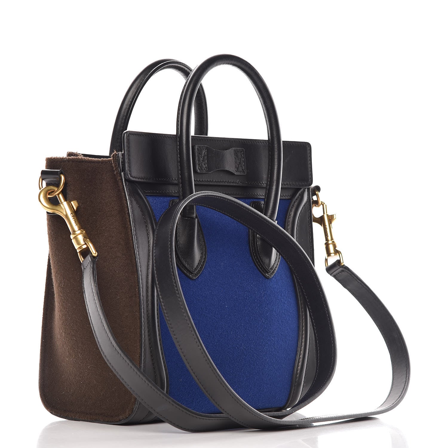 Celine Felt Smooth Calfskin Nano Tri-Color Luggage Indigo Black Brown 3 of 12