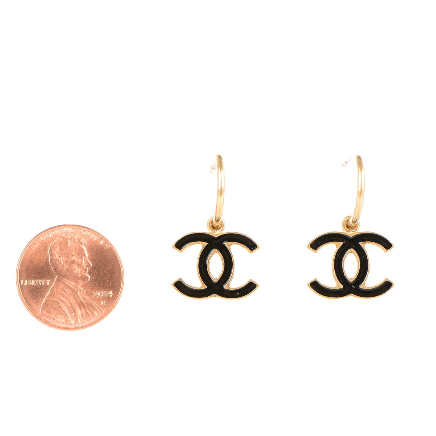 Enamel CC Dangle Earrings Black Light Gold