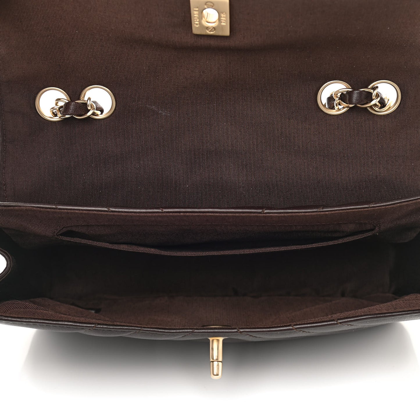 Lambskin Chevron Quilted Medium Single Flap Bag Dark Brown