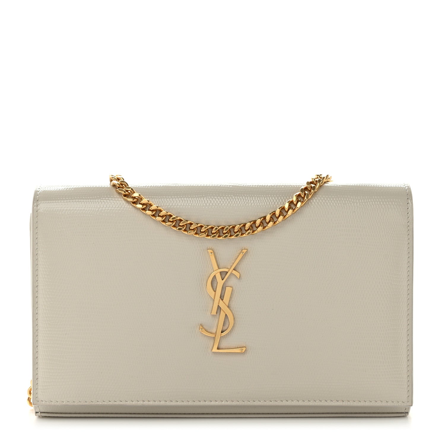 Saint Laurent Calfskin Lizard Embossed Cassandre Wallet On Chain WOC Crema Soft 1 of 12