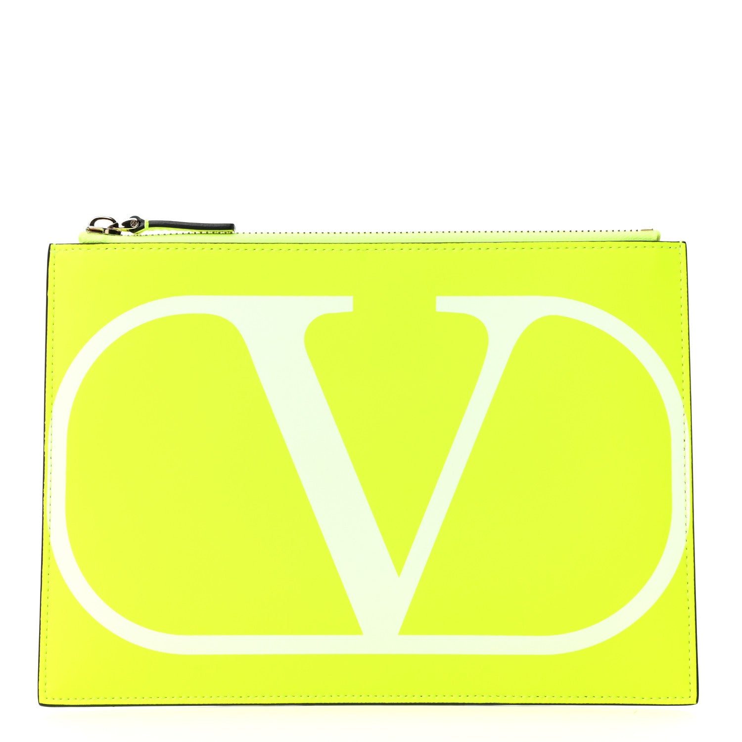 Valentino Garavani Calfskin Large VLogo Flat Zip Pouch Lime White 1 of 7