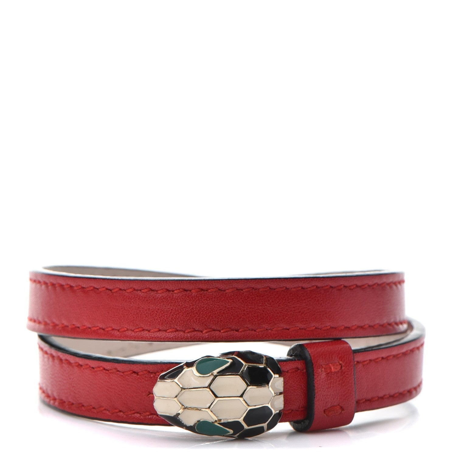 Bulgari Calfskin Serpenti Forever Double Coil Bracelet M Red 1 of 6