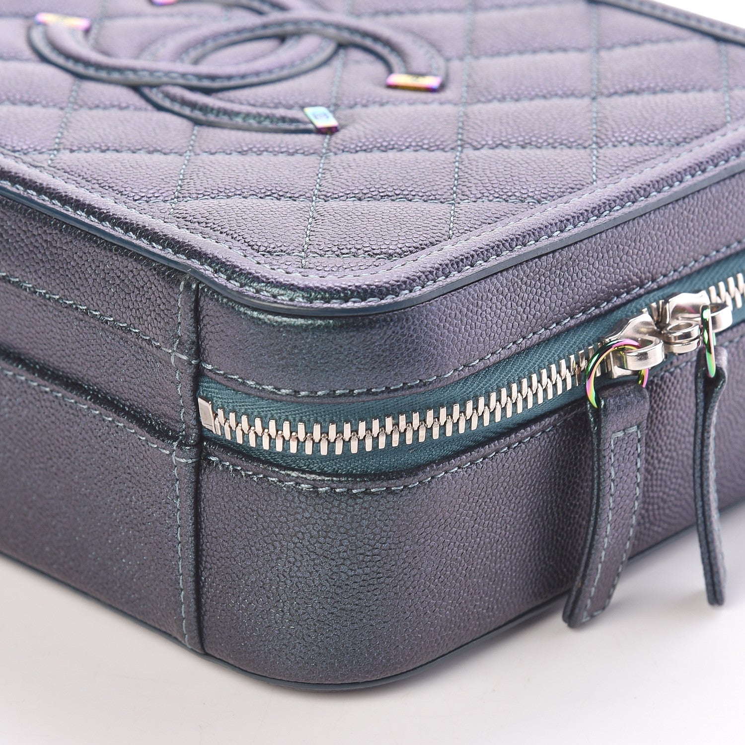 Chanel Iridescent Caviar Quilted Medium CC Filigree Vanity Case Dark Turquoise 9 of 11