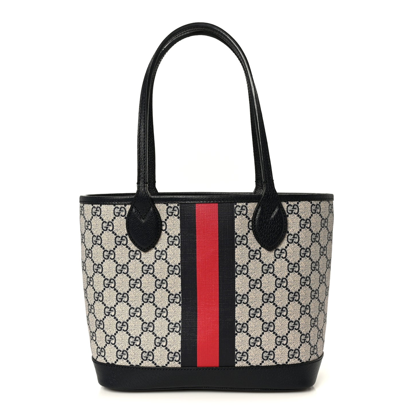 GG Supreme Monogram Textured Dollar Calfskin Web Small Ophidia Tote Beige Blue