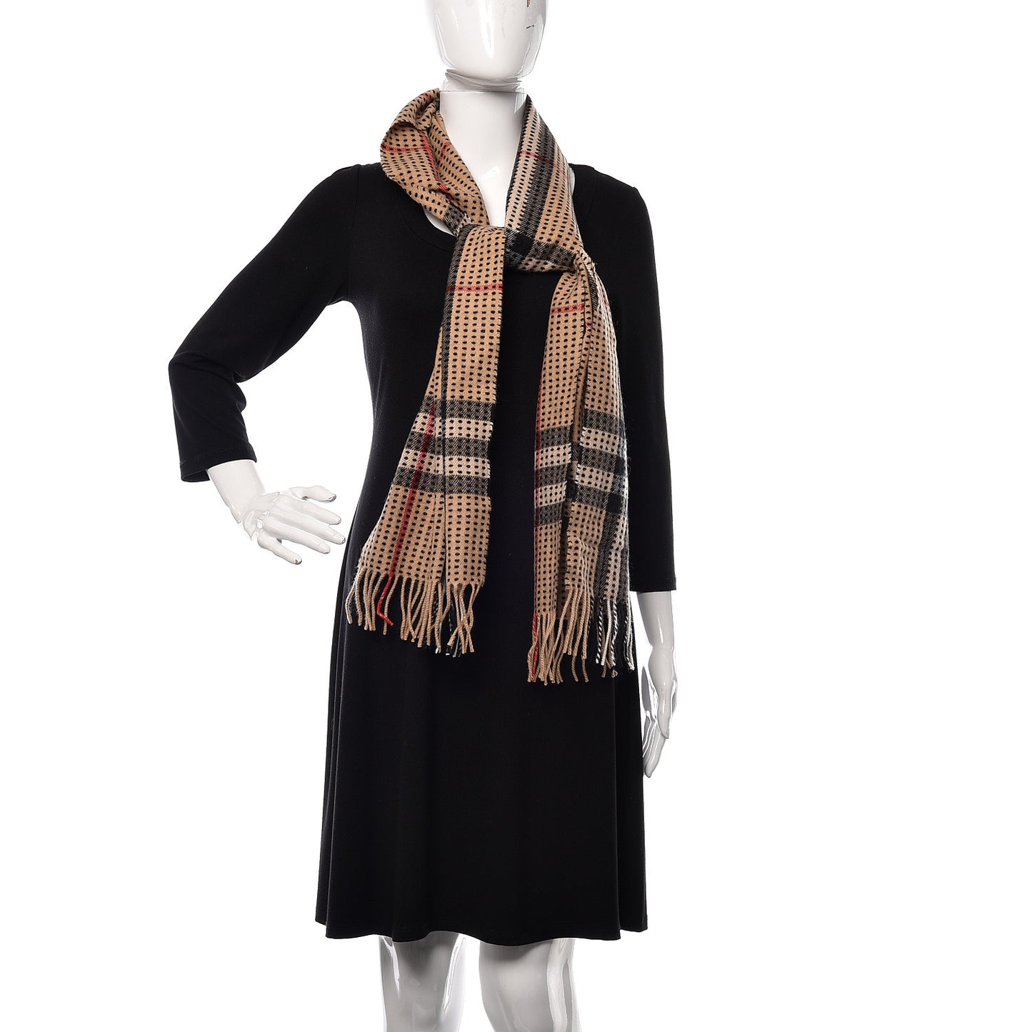 Cashmere Military Stitch Giant Check Scarf Camel