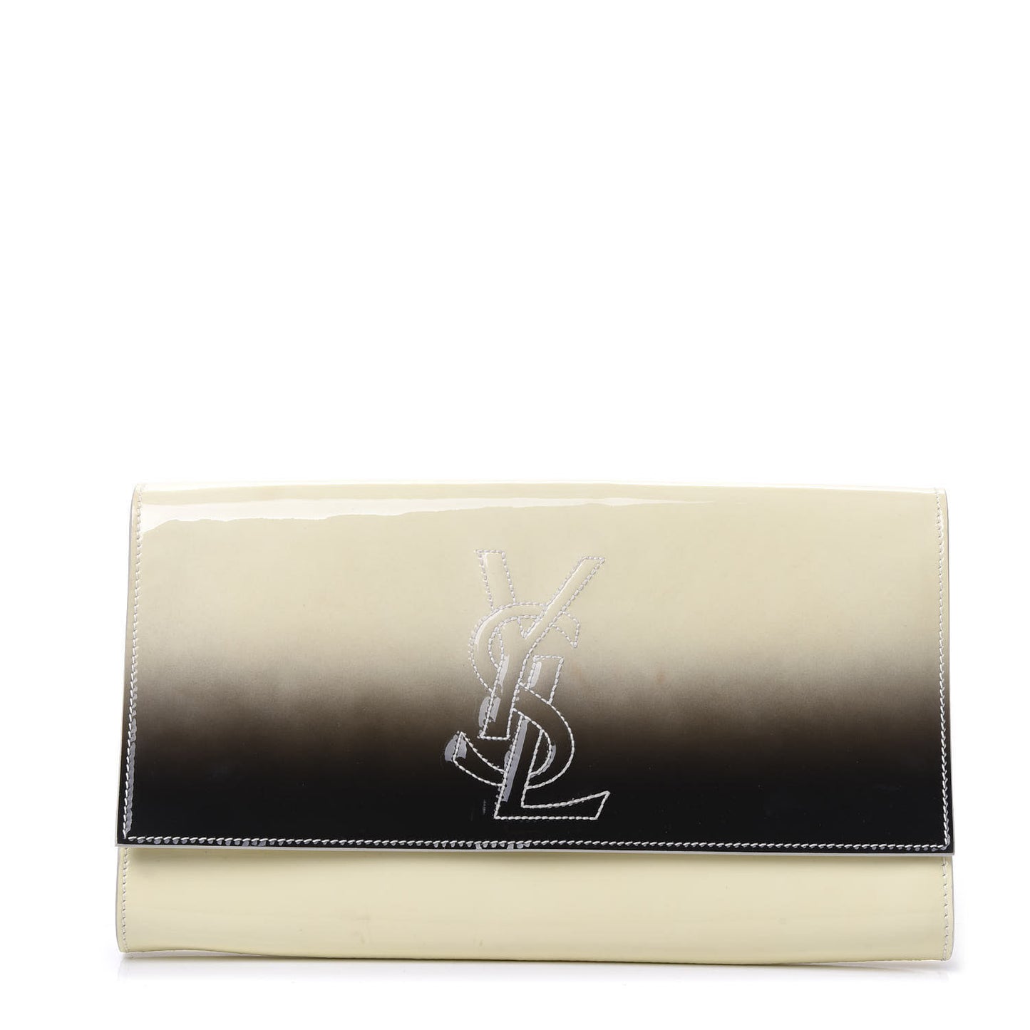 Patent Calfskin Ombre Monogram Large Belle De Jour Clutch Ivory Black