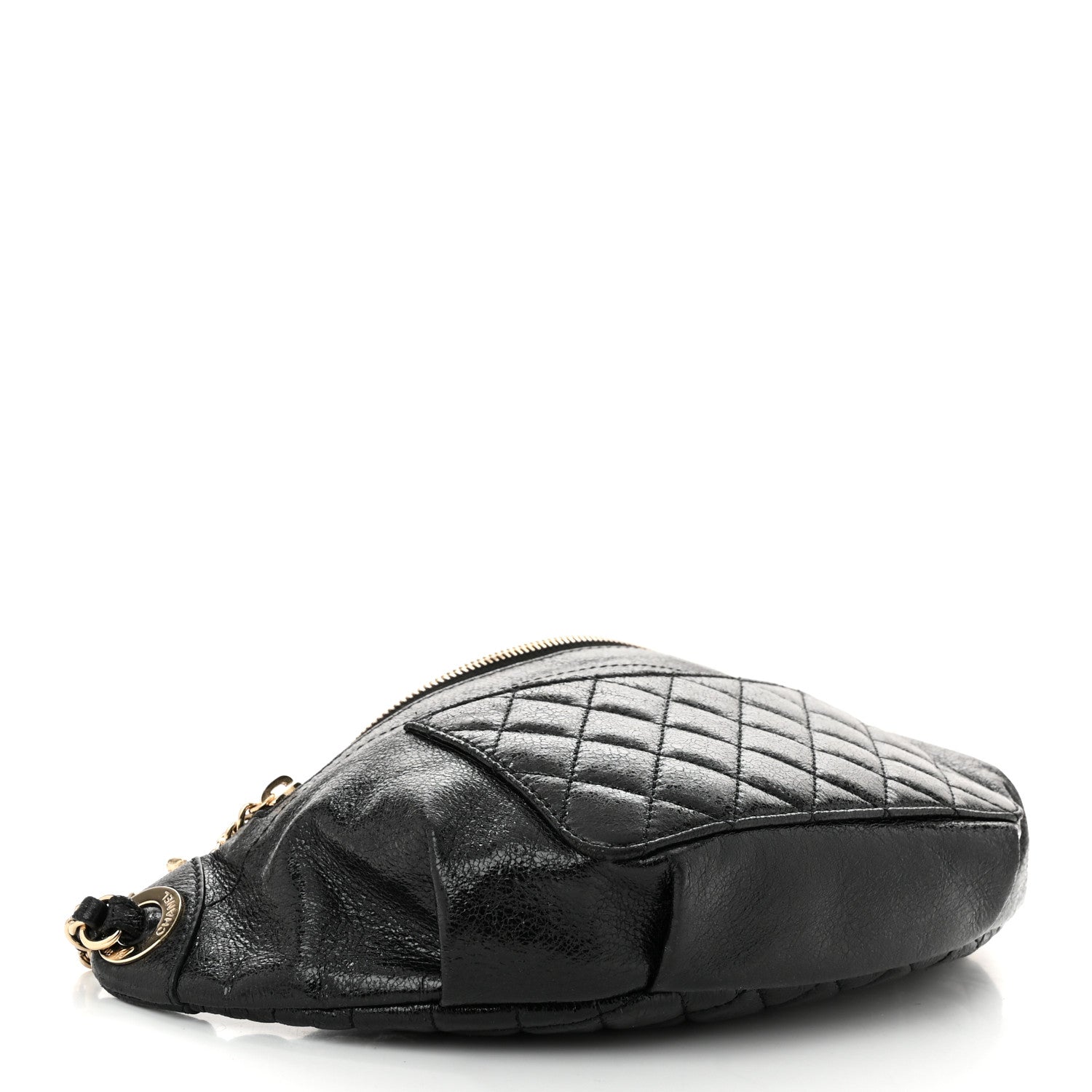 Chanel Crumpled Glazed Lambskin Quilted Waist Bag Fanny Pack Black 4 of 11