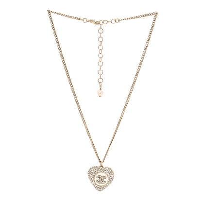 Chanel Pearl Crystal CC Heart Necklace Gold 3 of 8