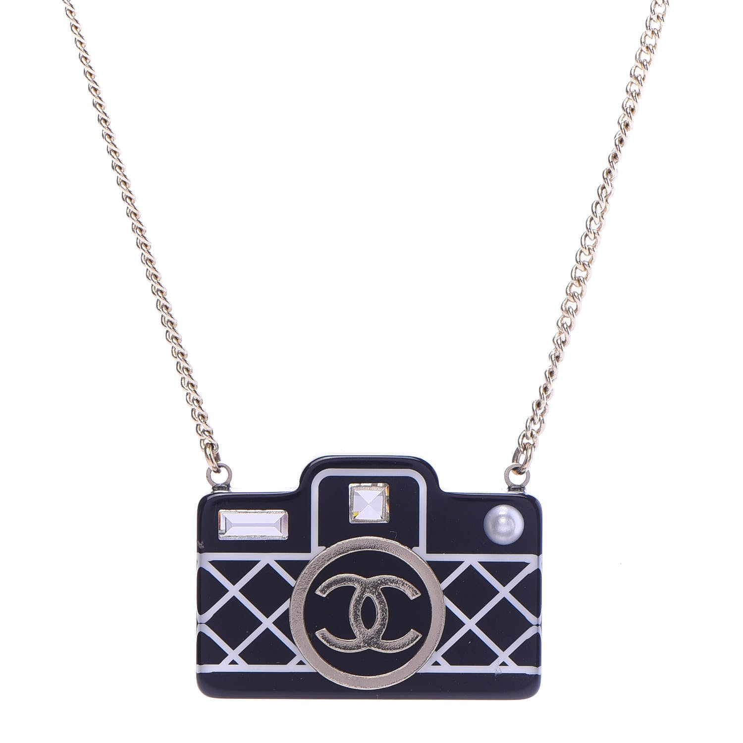Chanel Resin Camera CC Necklace Black Gold 1 of 5