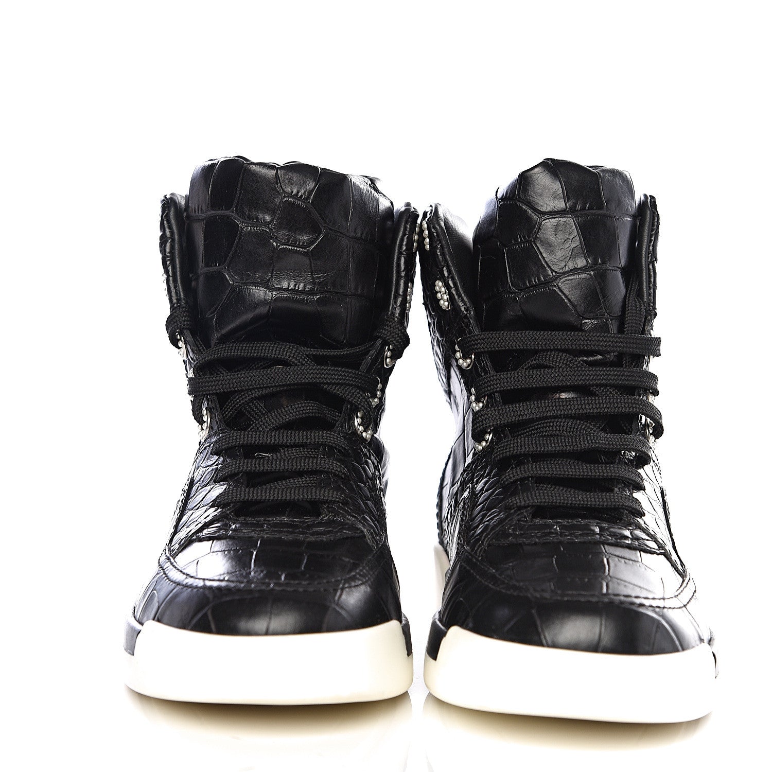 Chanel Calfskin Crocodile Embossed Cocodile High Top Sneakers 39 Black 2 of 10