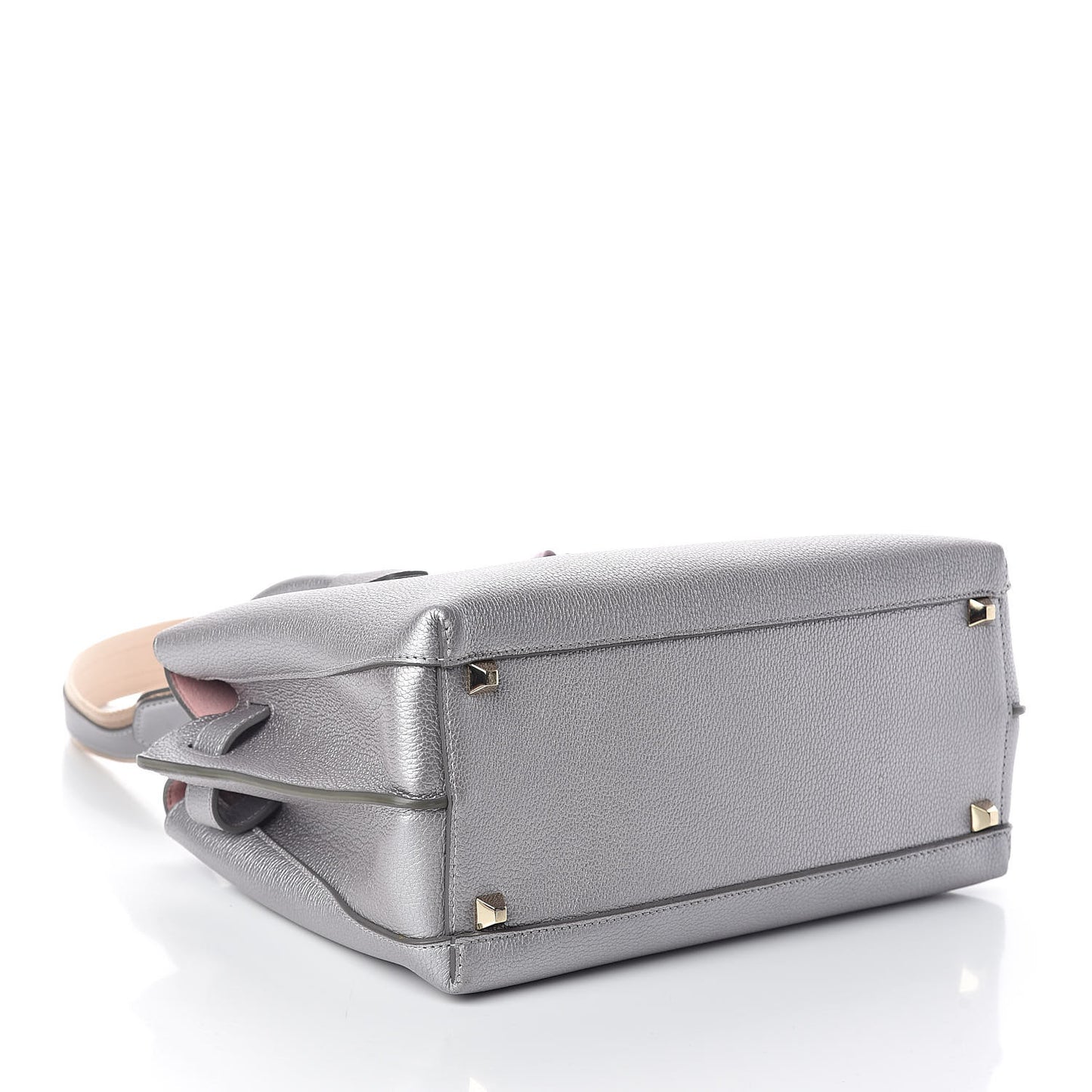 Metallic Grained Calfskin Medium Milla Tote Spike Silver