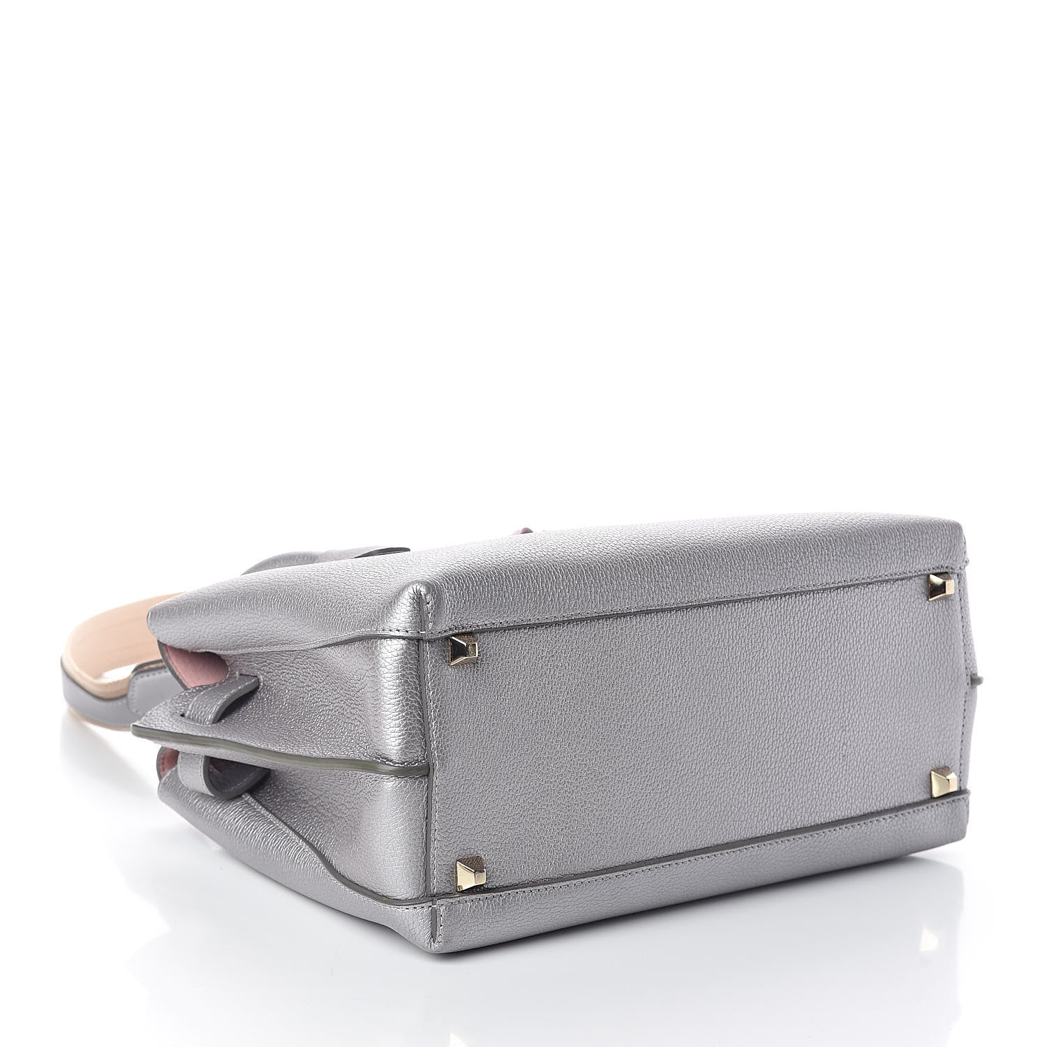 MCM Metallic Grained Calfskin Medium Milla Tote Spike Silver 4 of 10