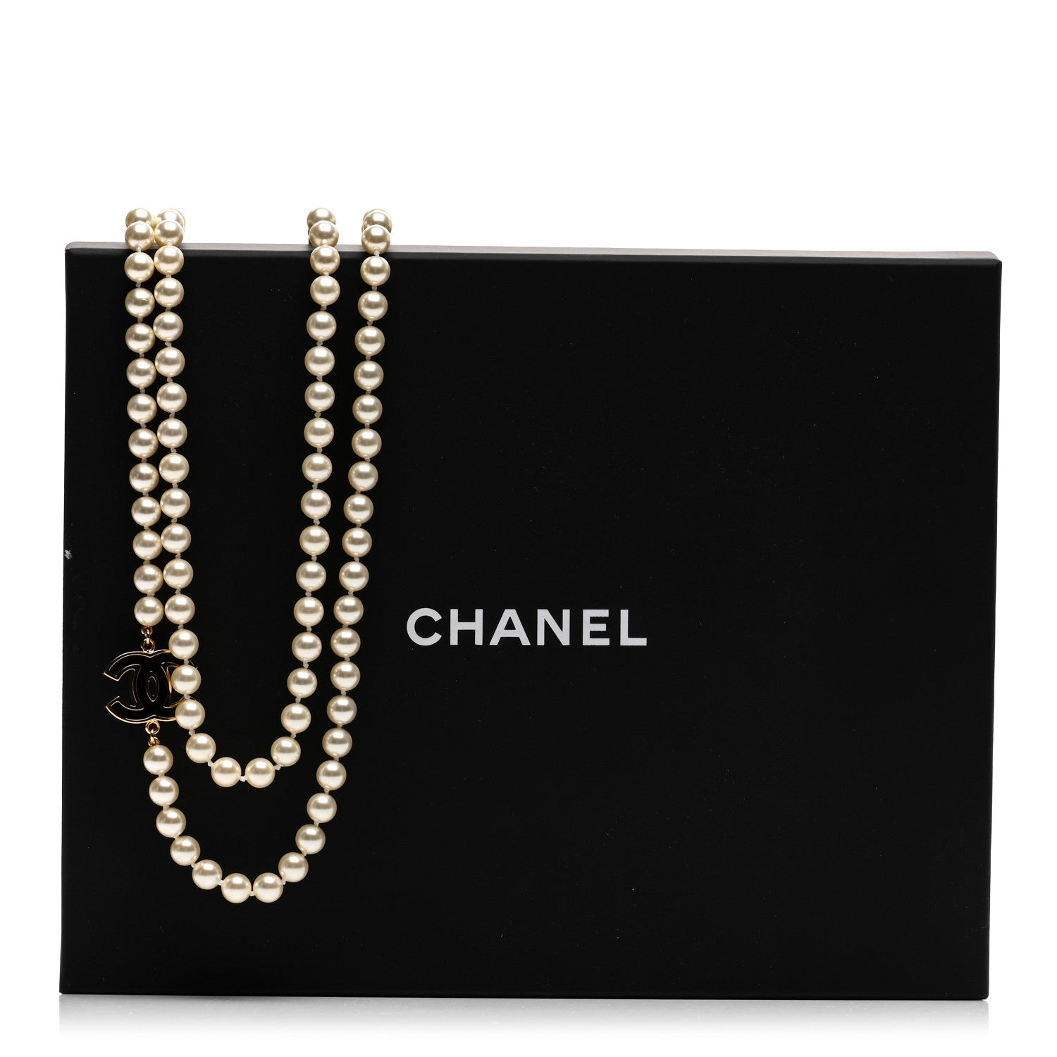 Chanel Pearl Beaded Resin CC Long Necklace Black Gold 6 of 6
