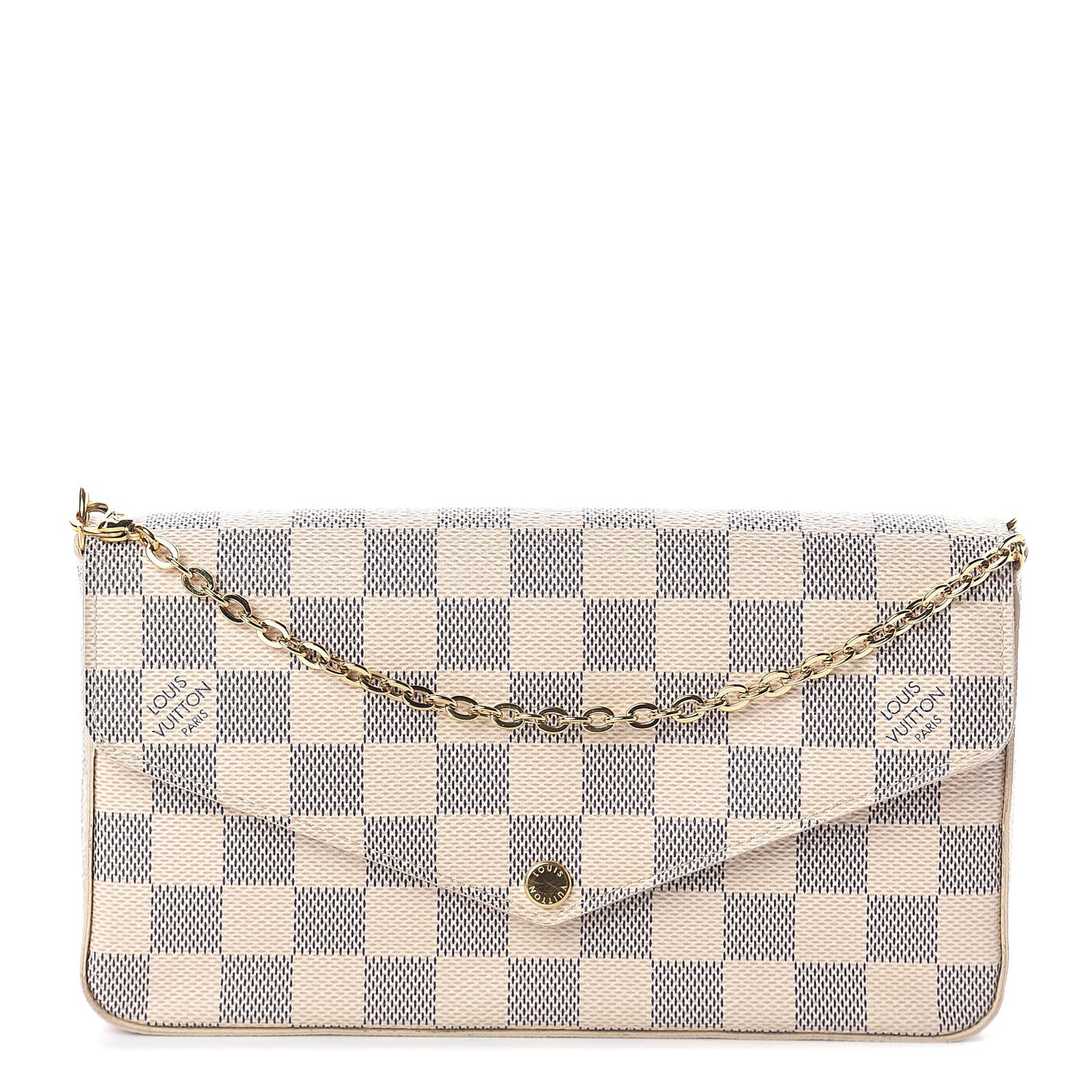 Damier Azur Pochette Felicie Chain Wallet Rose Ballerine