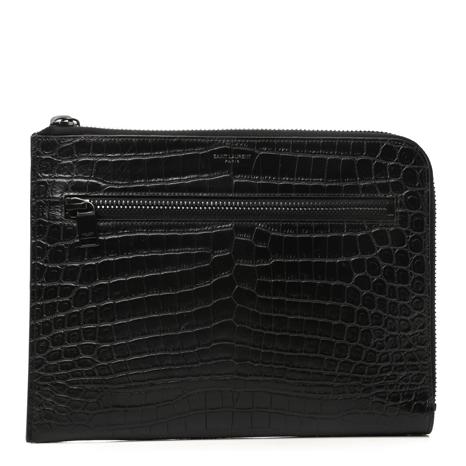 Saint Laurent Calfskin Crocodile Embossed iPad Case Black 1 of 7