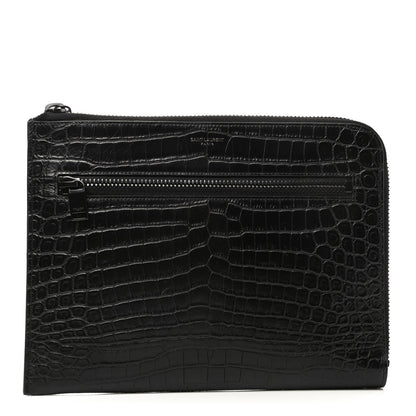 Saint Laurent Calfskin Crocodile Embossed iPad Case Black 1 of 7