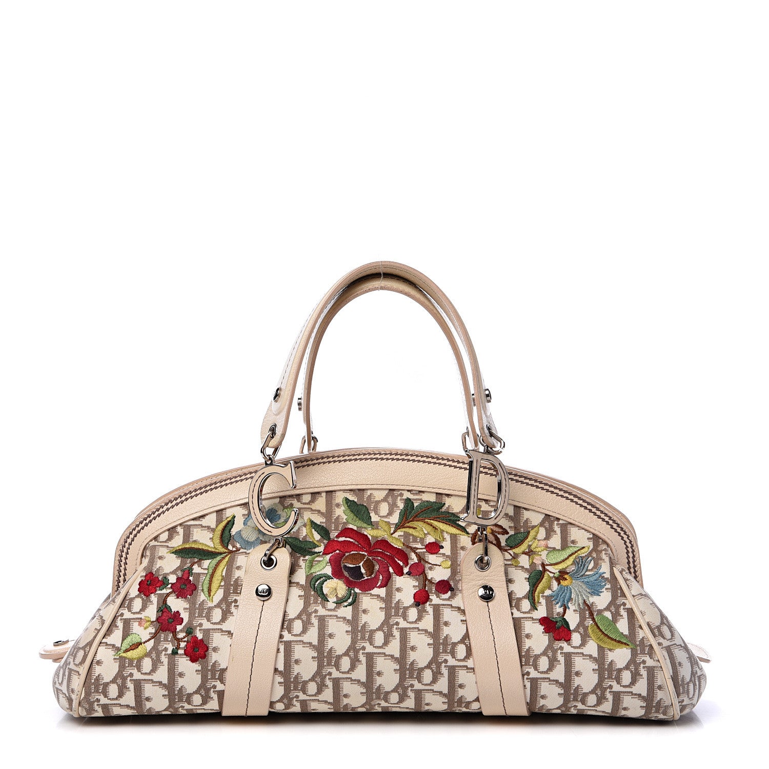 Christian Dior Monogram Vintage Flowers Frame Satchel Beige 1 of 16