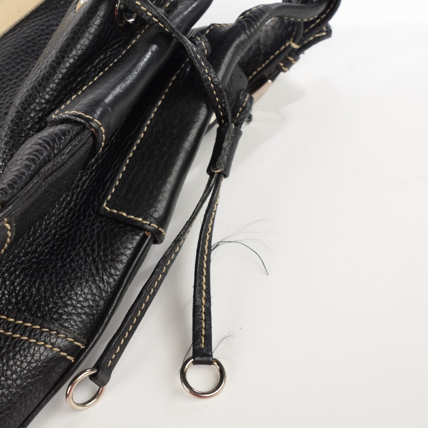 Vitello Daino Stripe Shoulder Bag Nero Black