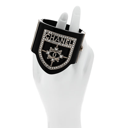Chanel Resin Swarovski Baguette Crystal CC Shield Cuff Black 2 of 5