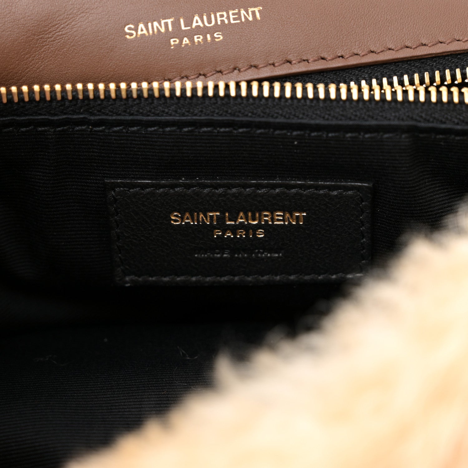 Saint Laurent Shearling Calypso Crossbody Crema Naturel Dark Cigar 6 of 11