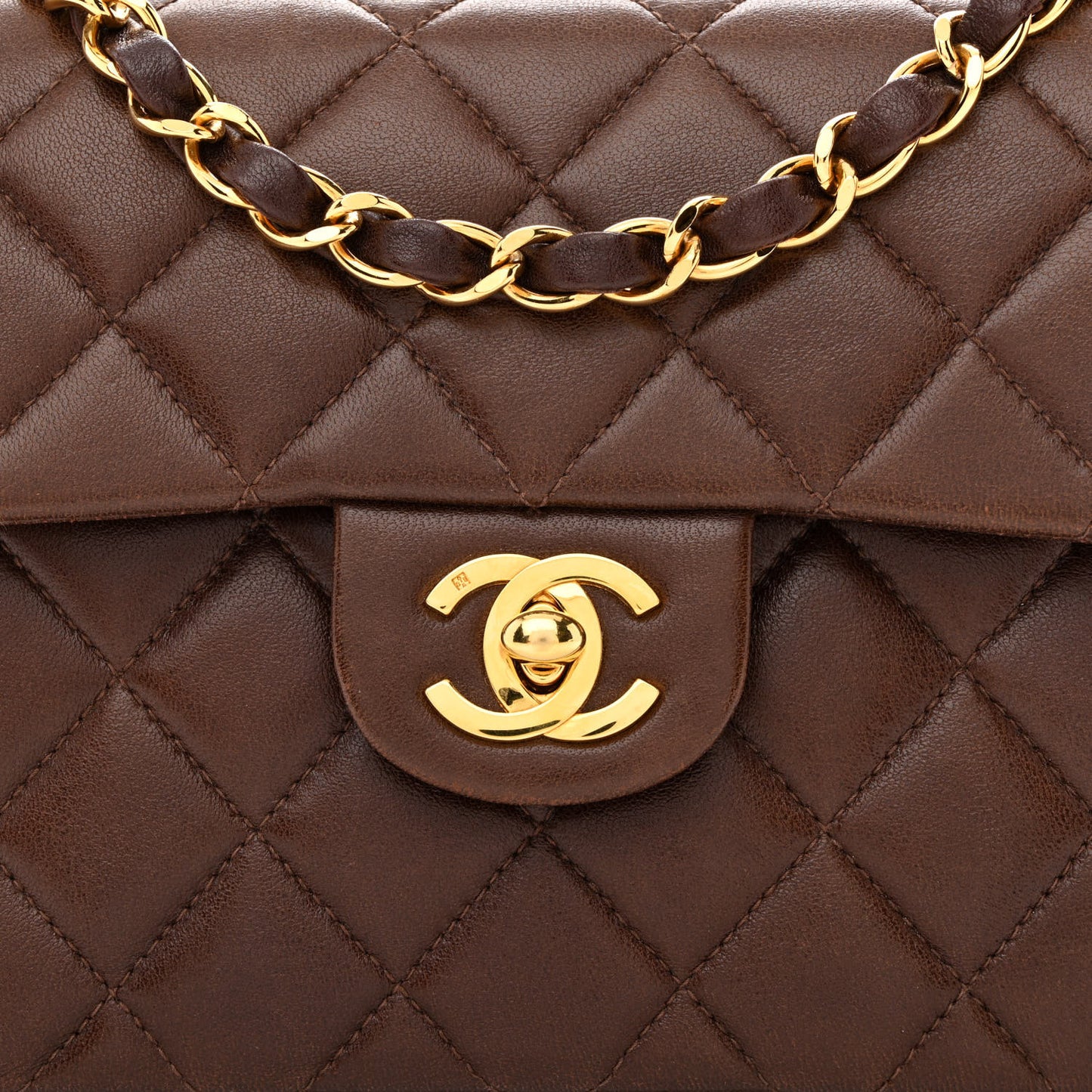 Lambskin Quilted Mini Square Flap Dark Brown