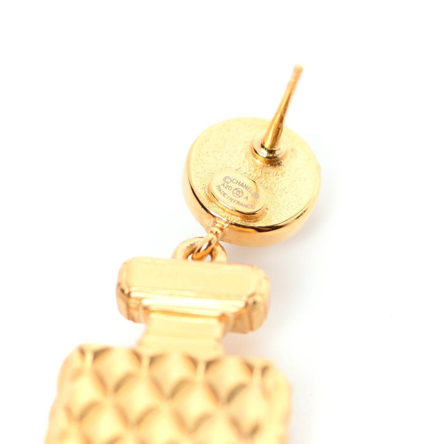 Crystal Pearl CC Perfume Bottle Drop Earrings Gold