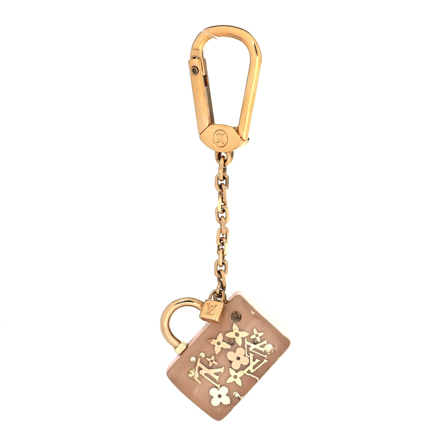 Resin Inclusion Speedy Bag Charm Key Chain Beige