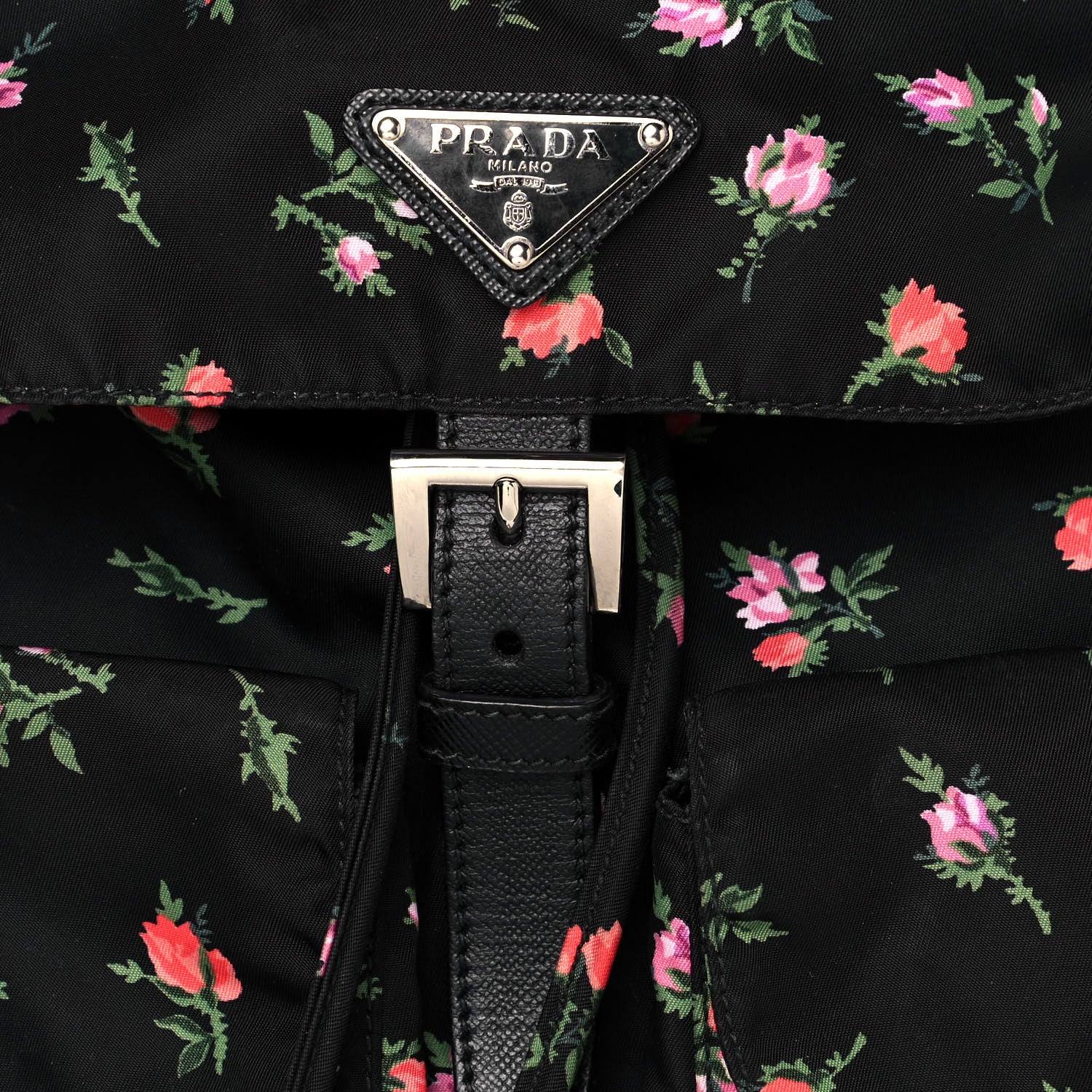 Prada Tessuto Nylon Saffiano Stampata Backpack Black Dis Rose 6 of 11