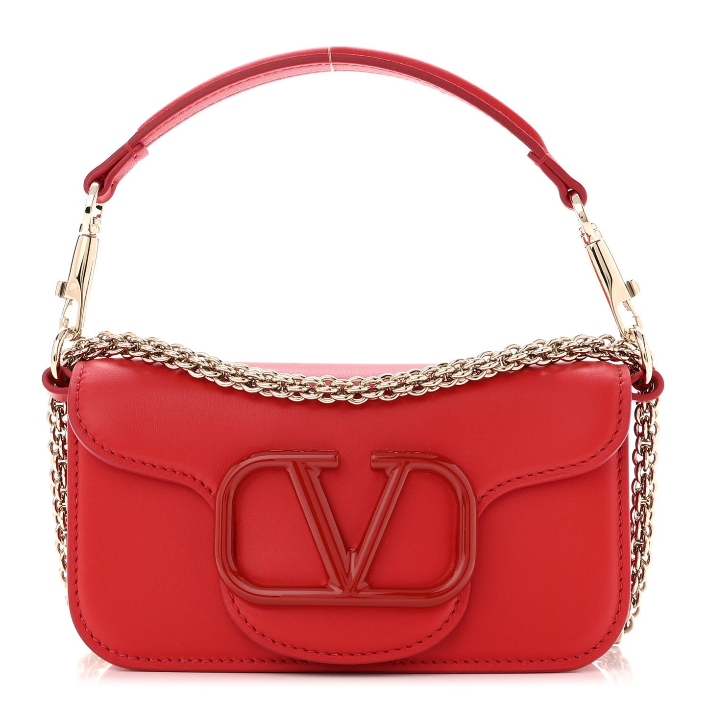 Calfskin Enamel Vlogo Small Loco Shoulder Bag Rouge Pur