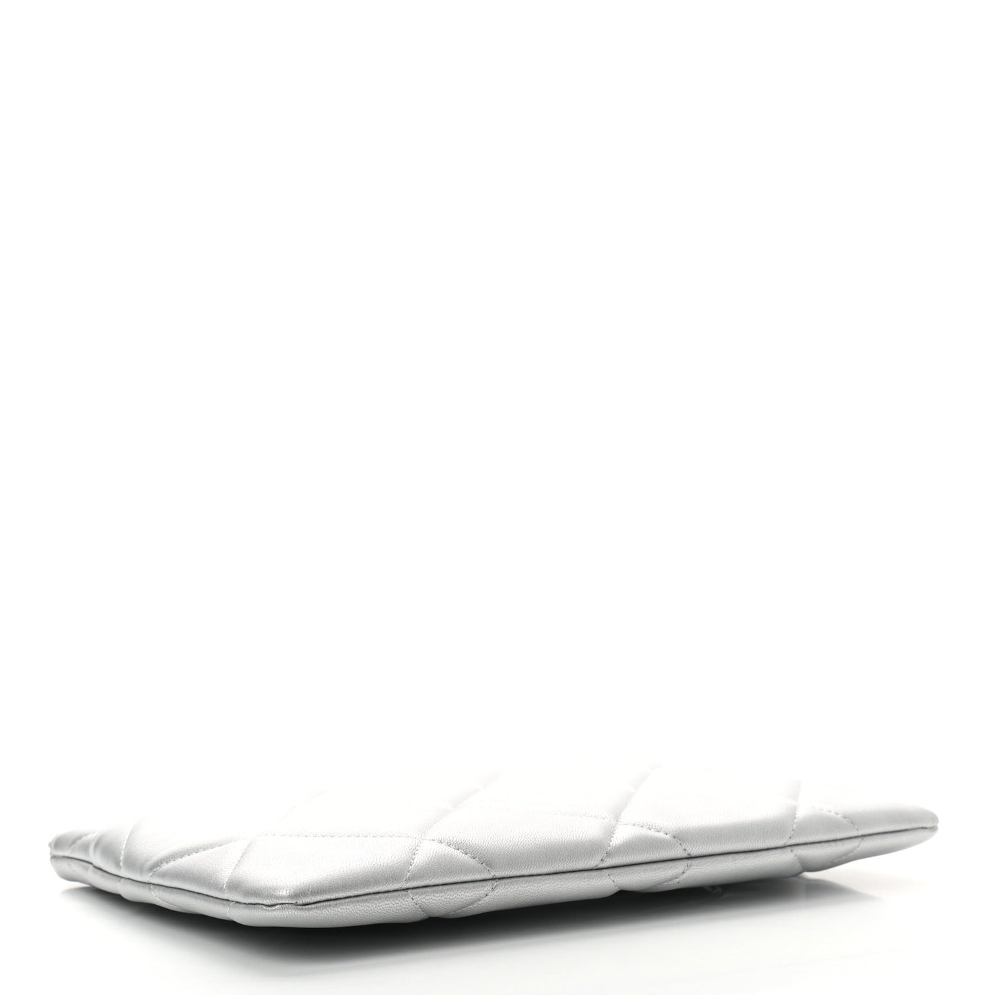 Metallic Lambskin Quilted Chanel 19 Pouch Silver