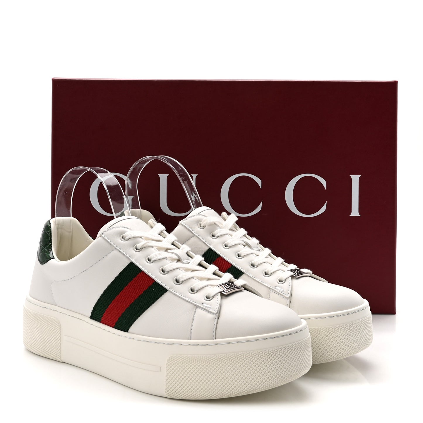 Ultralight Plume Calfskin Web Womens Ace Platform Sneakers 39.5 White