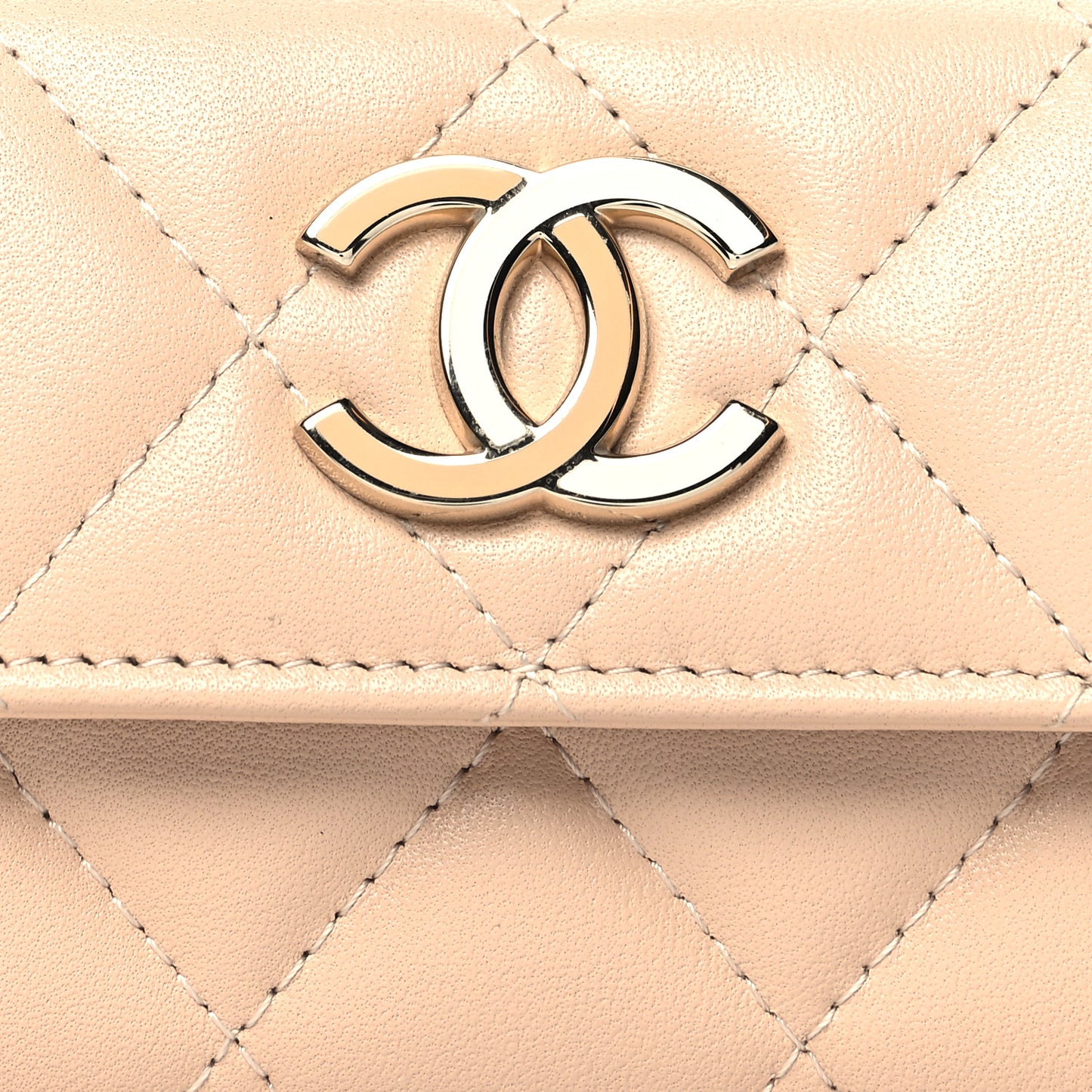 Lambskin Quilted Flap Card Holder Beige