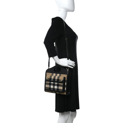 Burberry Smooth Calfskin Canvas Check Mini Pocket Bag Black 2 of 10