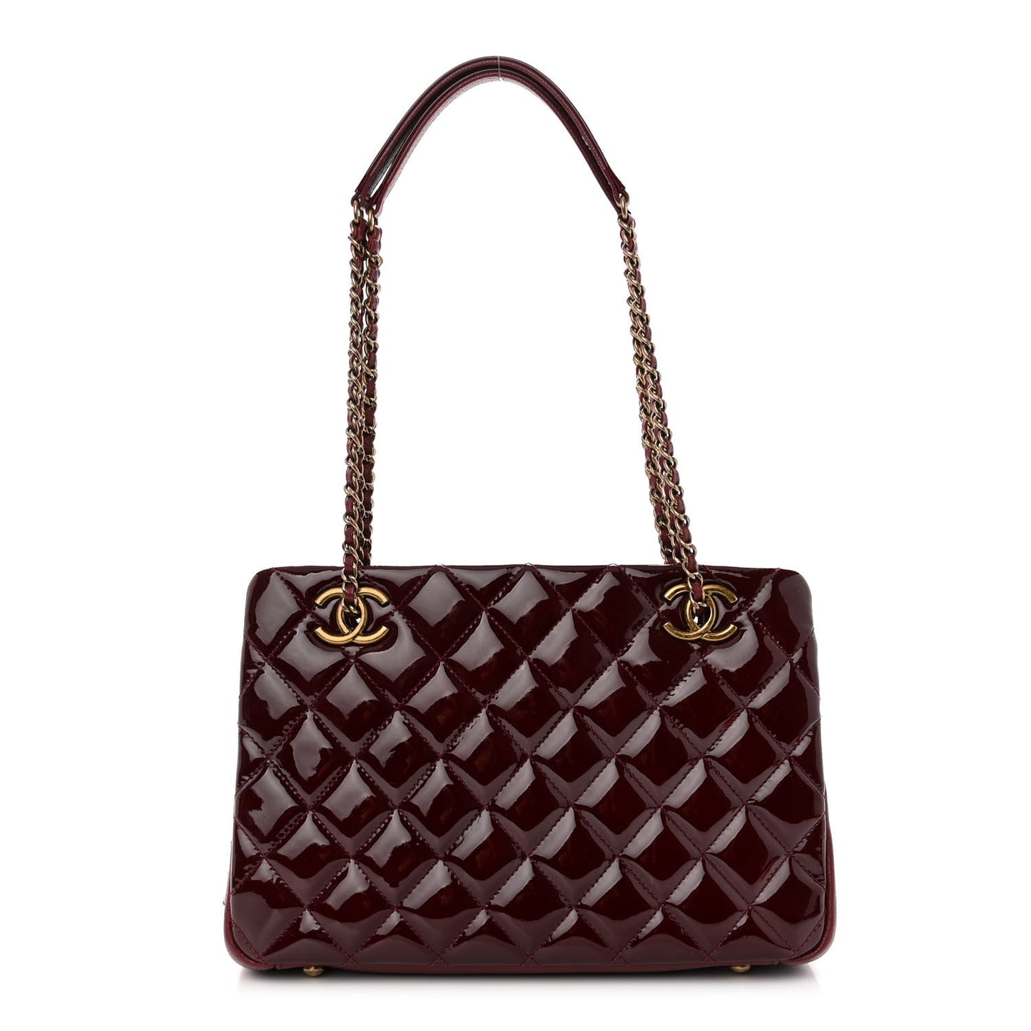 Patent Goatskin Quilted Small CC Eyelet Tote Burgundy