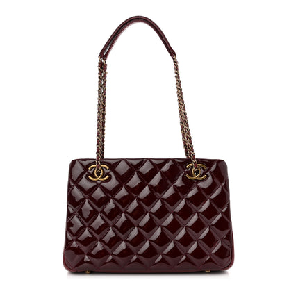 Chanel Patent Goatskin Quilted Small CC Eyelet Tote Burgundy 1 of 12