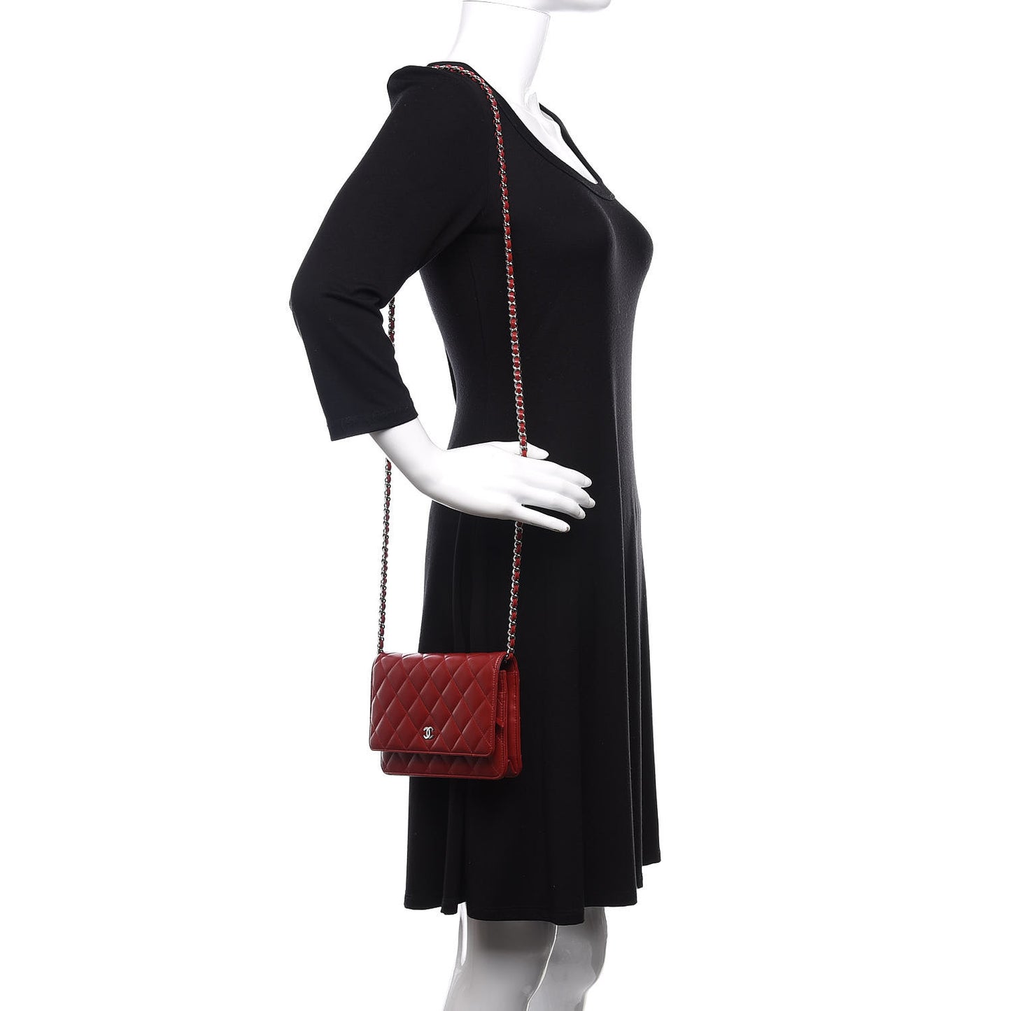 Lambskin Quilted Wallet On Chain WOC Red