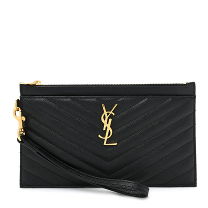 Saint Laurent Grain De Poudre Chevron Monogram Large Bill Pouch Black 1 of 12