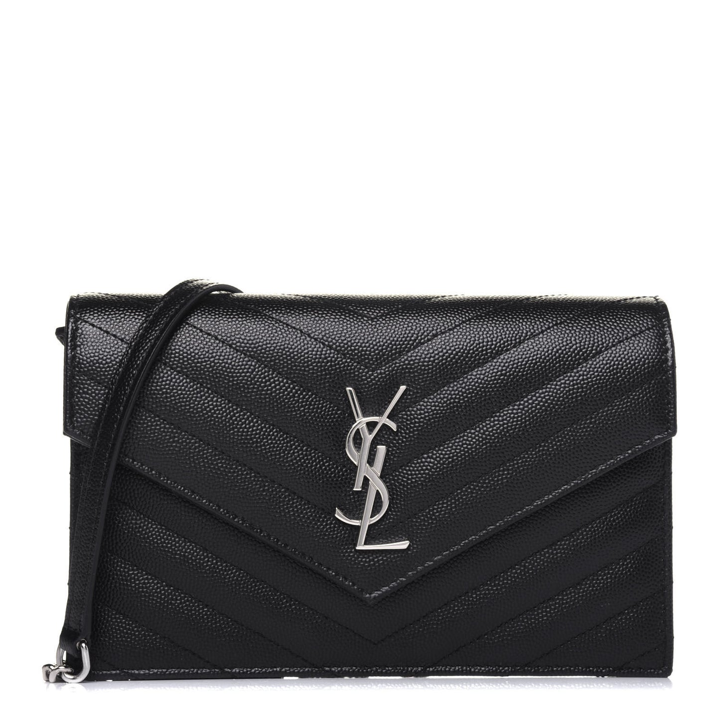 Grain De Poudre Matelasse Chevron Monogram Envelope Chain Wallet Black